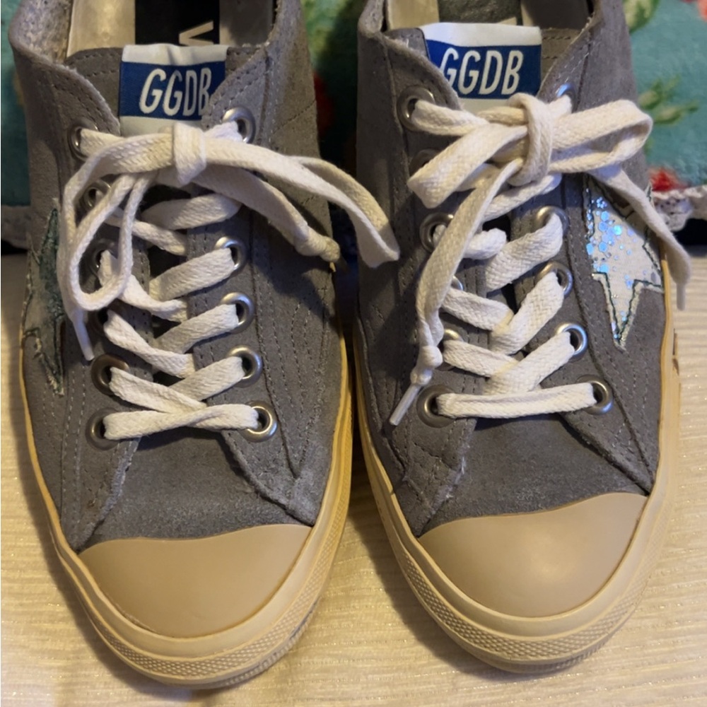 Golden Goose Gray and Tan Sneakers Vintage Low-Top Style
